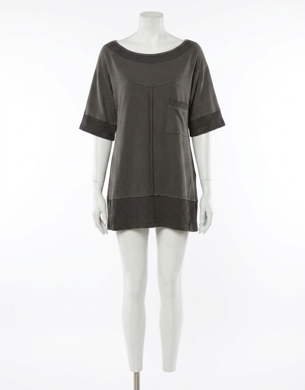 NEW POL crusin' rib trimmed top in stone charcoal